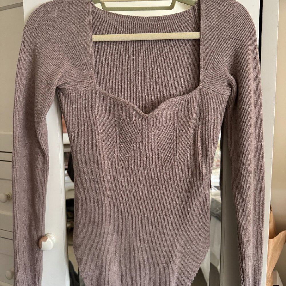 Square Neck Ribbed Knit Sweater - Picture 4 of 5